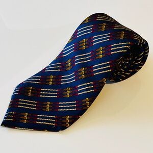 HERMES 695 OA Men’s Neck Tie 100% Silk Vintage France Equestrian Rope Belt Navy